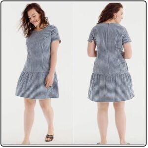 J. Crew x Universal Standard Poplin Drop-waist Dress Blue Gingham
